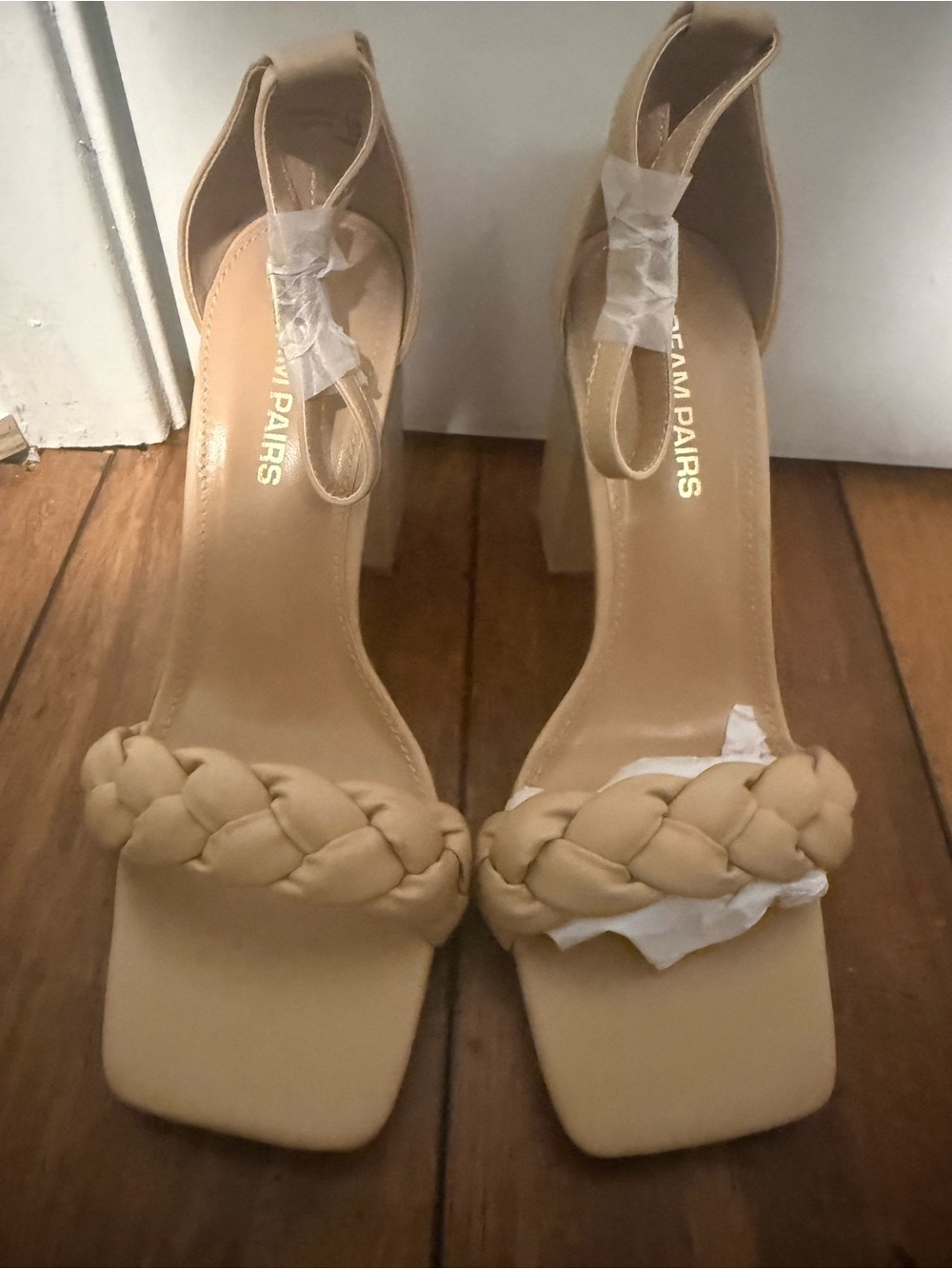 Dream Pairs Beige Braided Strap Block Heel Sandals